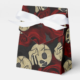 Rote Rosen & Schädel Grau Schwarzes Florales Gothi Geschenkschachtel
