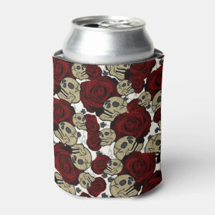 Rote Rosen & Schädel Grau Weiße Florale Gotik Dosenkühler