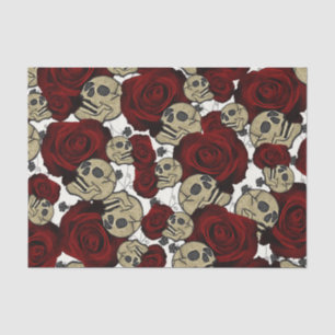 Rote Rosen & Schädel Schwarze Blumen Gothic Weiß Seidenpapier