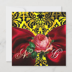 ROTE ROSEN SCHLEIFE GOLD GELB SCHWARZER DAMAST MON EINLADUNG