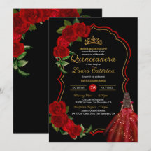 Rote Rosen Schwarz und Gold Elegantes Kleid Quince