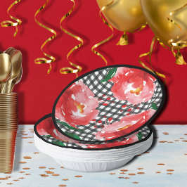 Rote Rosen Schwarz-weiß Gingham Pappteller