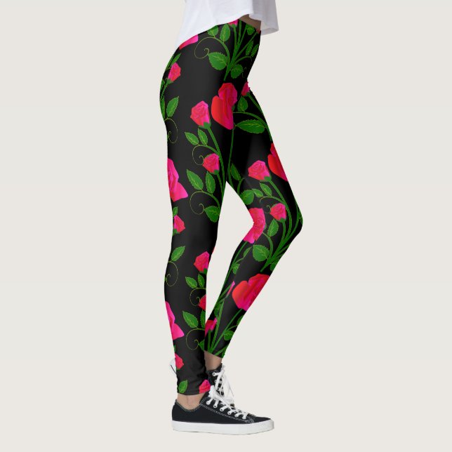 Rote Rosen Schwarze Leggings (Rechts)