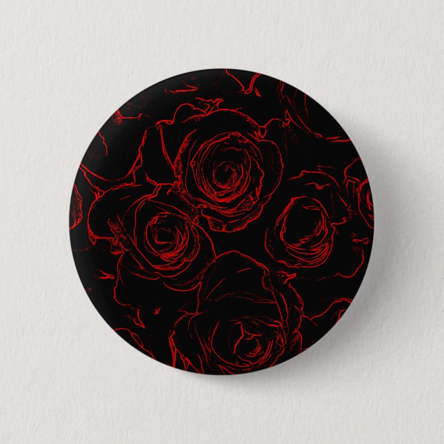Rote Rosen Schwarzer Hintergrund Button (Vorderseite)