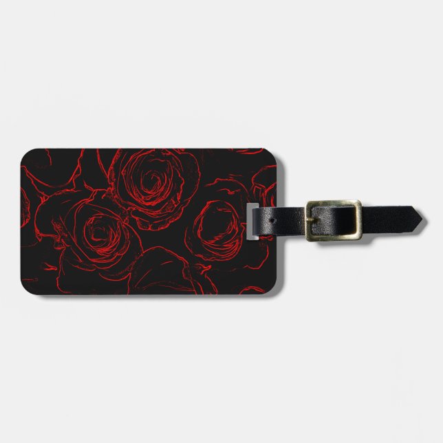 Rote Rosen Schwarzer Hintergrund Gepäckanhänger (Vorderseite horizontal)