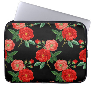 Rote Rosen, schwarzer Hintergrund, Laptopschutzhülle