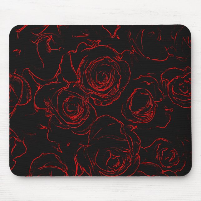 Rote Rosen Schwarzer Hintergrund Mousepad (Vorne)