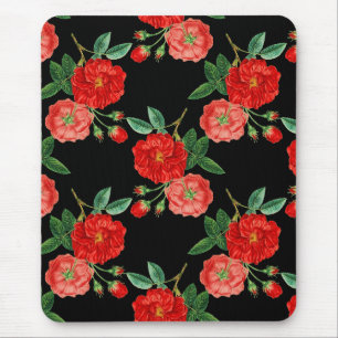 Rote Rosen, schwarzer Hintergrund, Mousepad