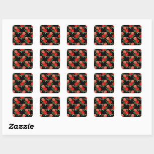 Rote Rosen, schwarzer Hintergrund, Quadratischer Aufkleber