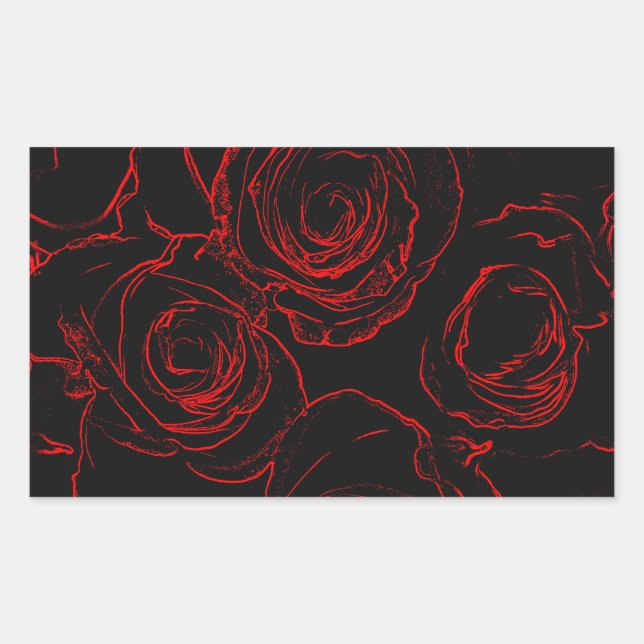 Rote Rosen Schwarzer Hintergrund Rechteckiger Aufkleber (Vorderseite)