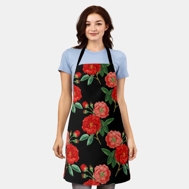 Rote Rosen, schwarzer Hintergrund, Schürze (Getragen)