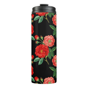 Rote Rosen, schwarzer Hintergrund, Thermosbecher