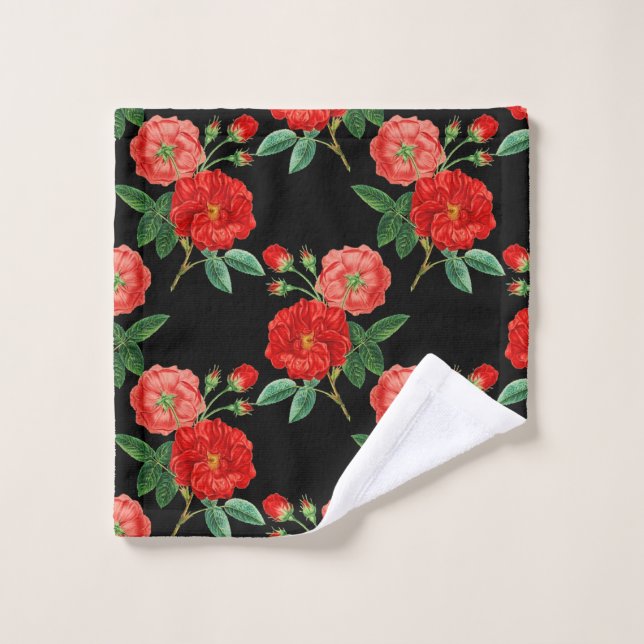 Rote Rosen, schwarzer Hintergrund, Waschlappen (Waschlappen)