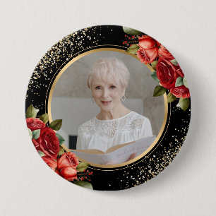 Rote Rosen Schwarzes Gold Foto Button