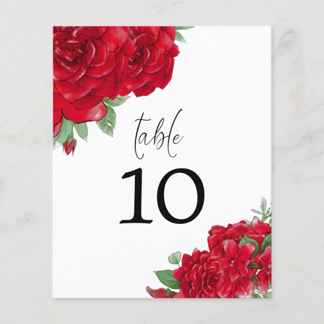 Rote Rosen Script-Hochzeitsskripte Tischnummer (Vorderseite)