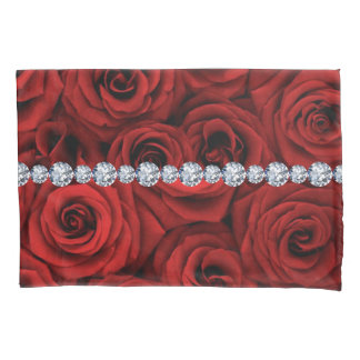 Rote Rosen Silber Diamanten Standardgröße Kissenbezug