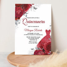 Rote Rosen Silbernes Kleid Quinceanera