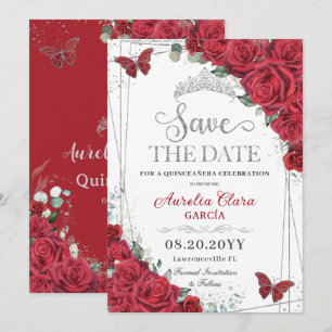 Rote Rosen Silver Butterflies Quinceanera Sweet 16 Save The Date