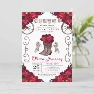 Rote Rosen Silver Western Cowgirl Boots Quinceaner Einladung