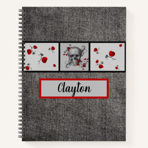 Rote Rosen Skull und Black Jean Background Noteboo Notizbuch