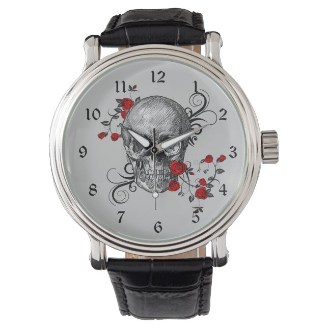 Rote Rosen Skull Watch Armbanduhr (Vorderseite)
