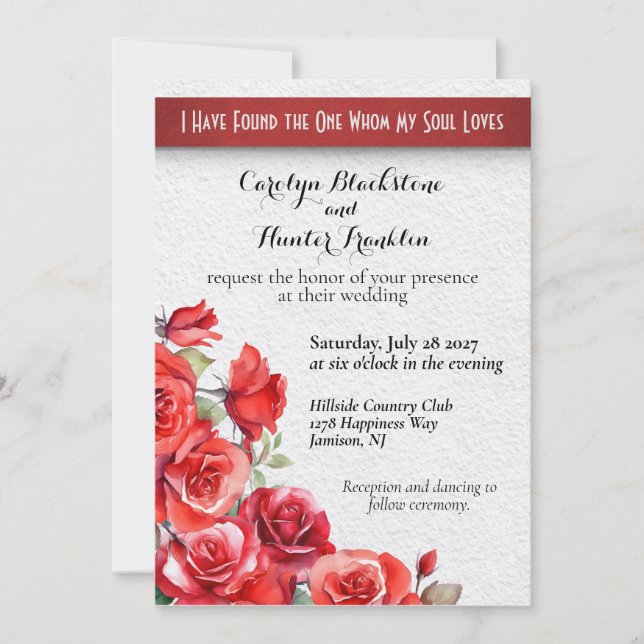 Rote Rosen Song von Solomon Hochzeit Einladung (Vorderseite)