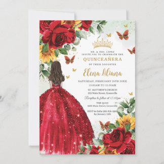 Rote Rosen Sonnenblumen Blumenstrauß Quinceñera Sü Einladung