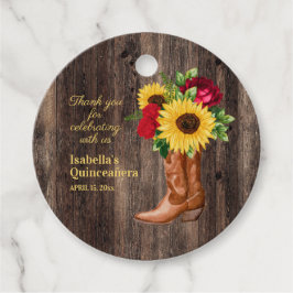 Rote Rosen Sonnenblumen Cowgirl Boots Quinceanera Geschenkanhänger