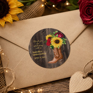 Rote Rosen Sonnenblumen Cowgirl Boots Quinceanera Runder Aufkleber