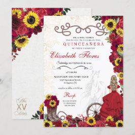 Rote Rosen Sonnenblumen Cowgirl Western Quinceaner Einladung