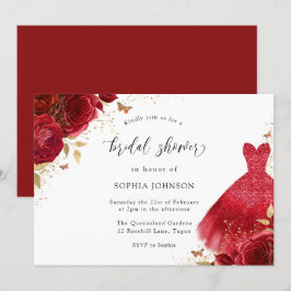 Rote Rosen Sparkeil Dress Gold Brautparty Einladung