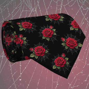 Rote Rosen & Spinnennetze Luxus-Gothic-Halstuch Krawatte