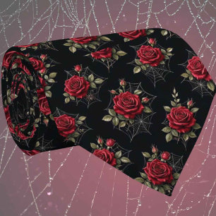 Rote Rosen & Spinnennetze Luxus-Gothic-Halstuch Krawatte