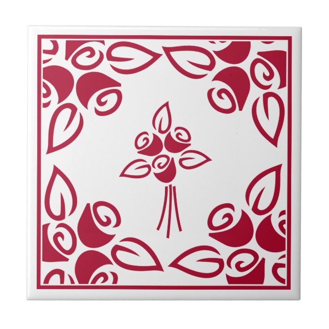 Rote Rosen Square Motif Keramik Tile Fliese (Vorderseite)