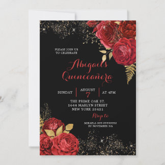 Rote Rosen Stiletto Floral Quinceañera Einladung