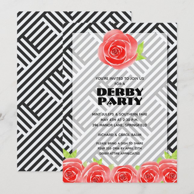 Rote Rosen Streifen Derby Party Einladung (Vorne/Hinten)