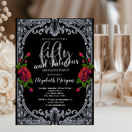 Rote Rosen, Streifen Gotik 50. Geburtstag Einladung