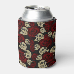 Rote Rosen & Totenköpfe Grau Schwarzes Florales Go Dosenkühler
