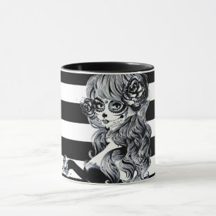 Rote Rosen & Totenköpfe Grau Schwarzes Florales Go Tasse