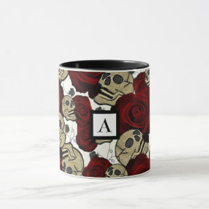 Rote Rosen & Totenköpfe Schwarze Blumen Gothic Wei Tasse