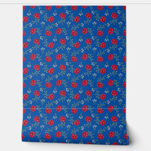Rote Rosen über Mittelblauer Calico Tapete
