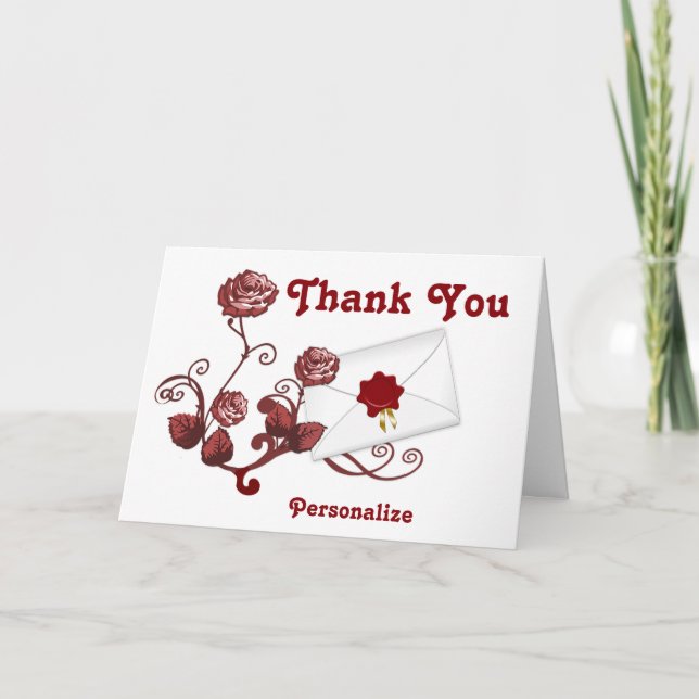 Rote Rosen & Umschlag Vielen Dank - Personalisiere Karte (Vorderseite)