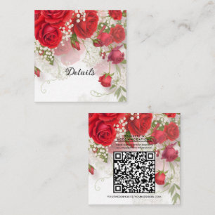 Rote Rosen und Babys Atem Blumen Hochzeitsdetails Quadratische Visitenkarte