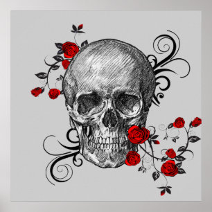 Rote Rosen und Black Skull Poster