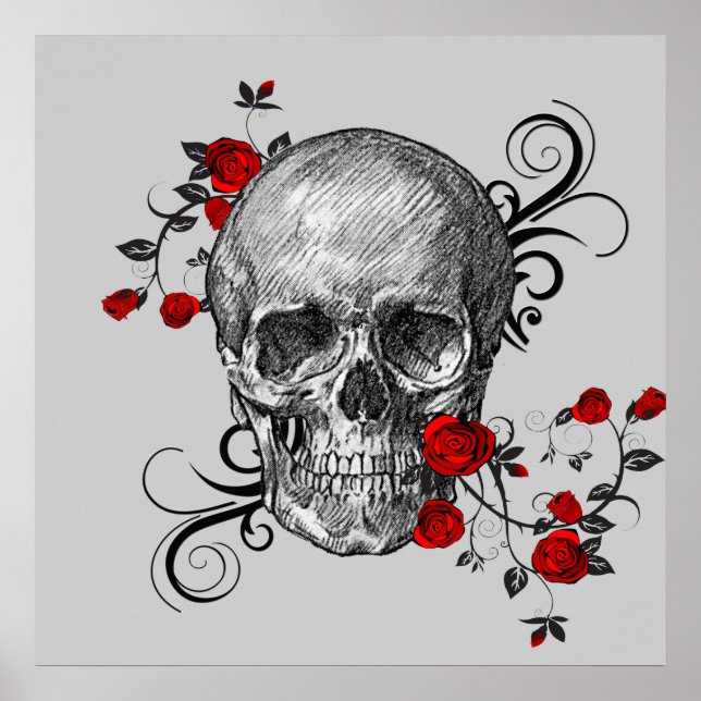 Rote Rosen und Black Skull Poster (Vorne)