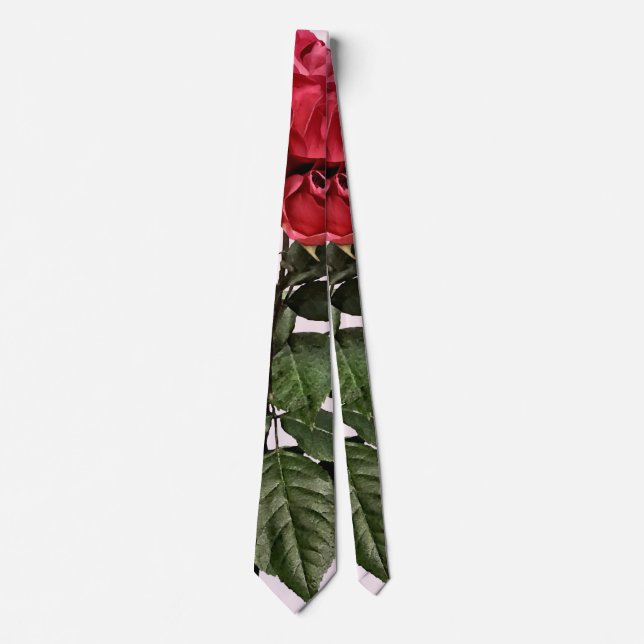 Rote Rosen und Blätter Krawatte (Vorderseite)