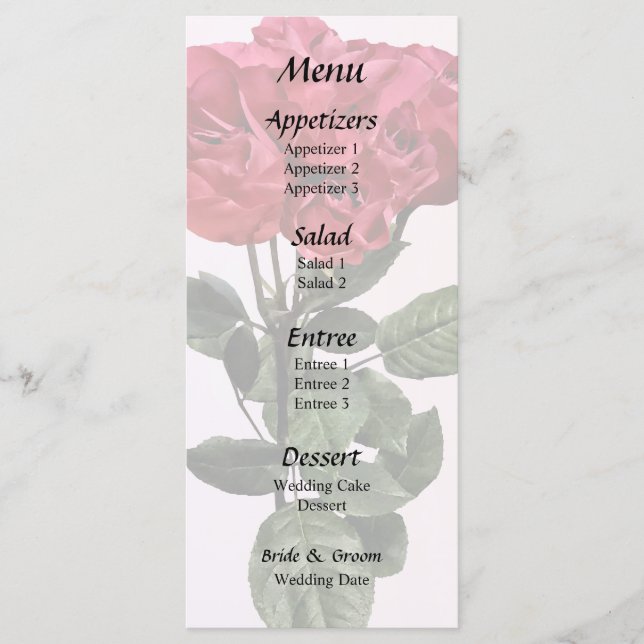 Rote Rosen und Blätter Menükarte (Vorderseite)