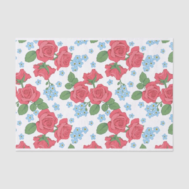 Rote Rosen und Blumenmuster Seidenpapier (Vorderseite)