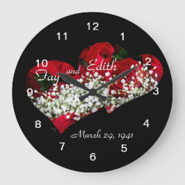 Rote Rosen- und Doppelherzen-Uhr - anpassen Große Wanduhr