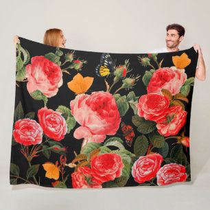 ROTE ROSEN UND GELBE SCHALTFLÄCHEN FLEECEDECKE